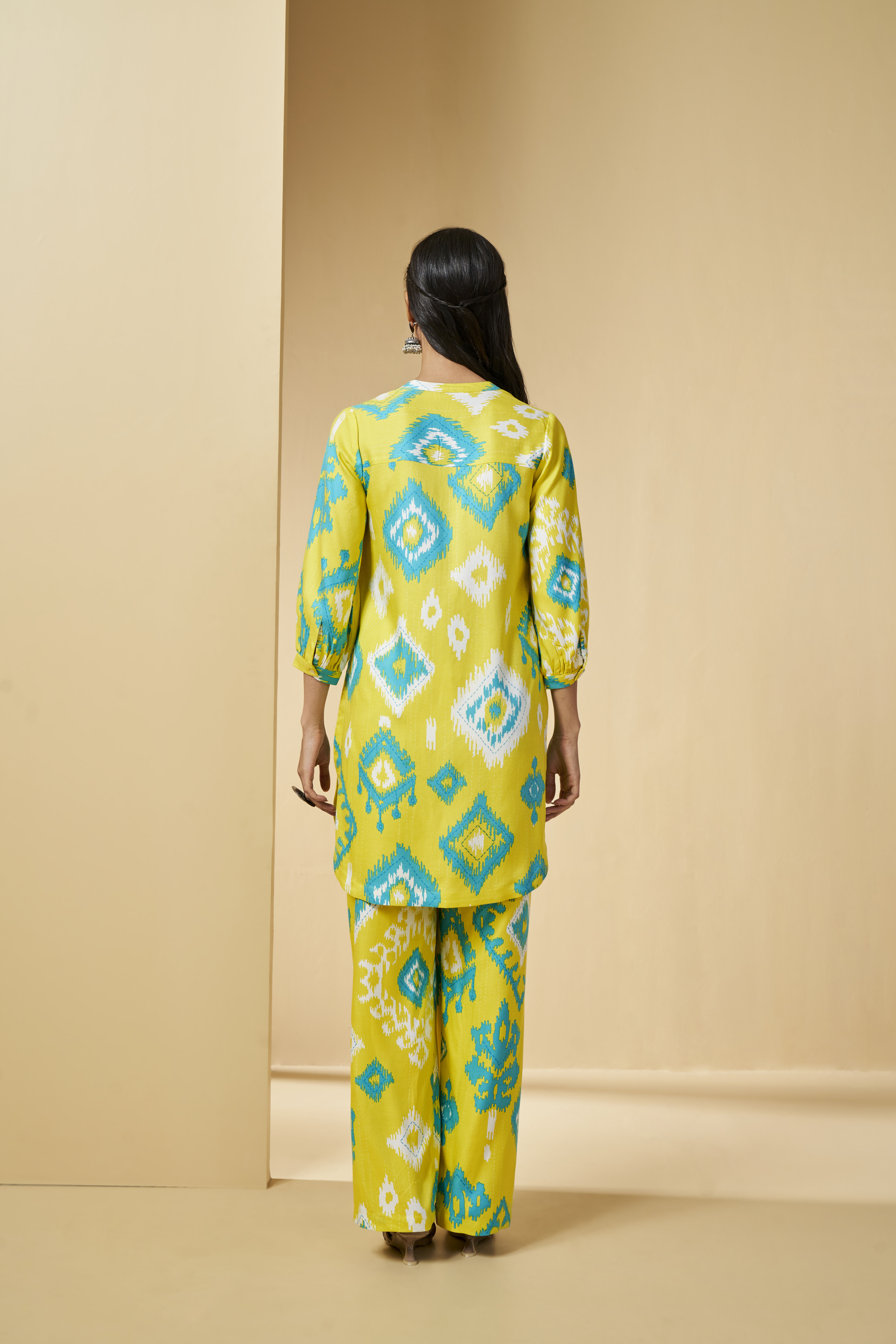 Ikat Inspired Kurta Set, Lime, image 5